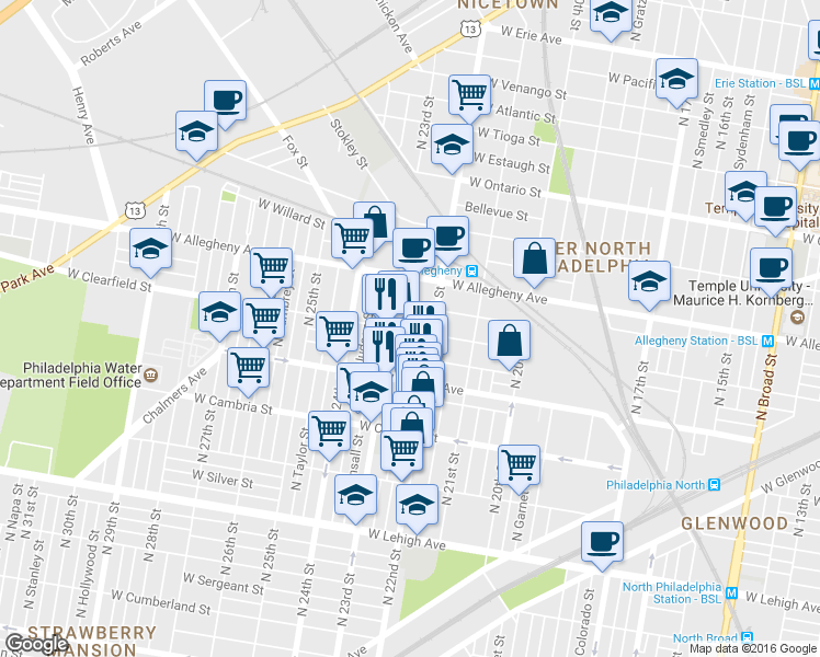 map of restaurants, bars, coffee shops, grocery stores, and more near 3101 North Hemberger Street in Philadelphia