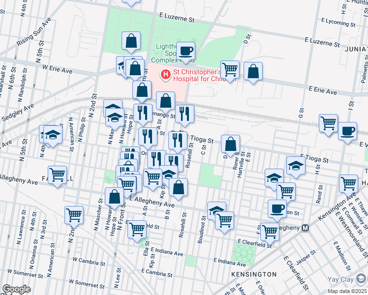 map of restaurants, bars, coffee shops, grocery stores, and more near 3438 Ormes Street in Philadelphia