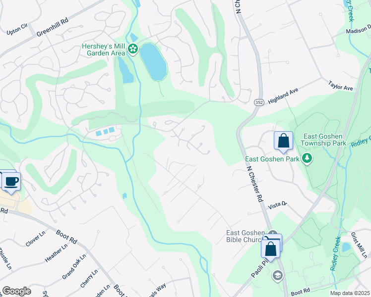 map of restaurants, bars, coffee shops, grocery stores, and more near 359 Devon Way in West Chester