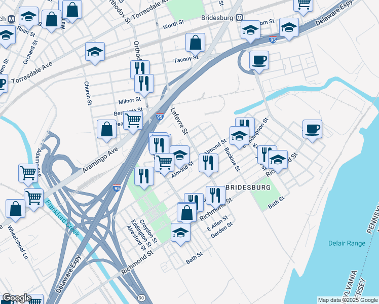map of restaurants, bars, coffee shops, grocery stores, and more near 4488 Livingston Street in Philadelphia