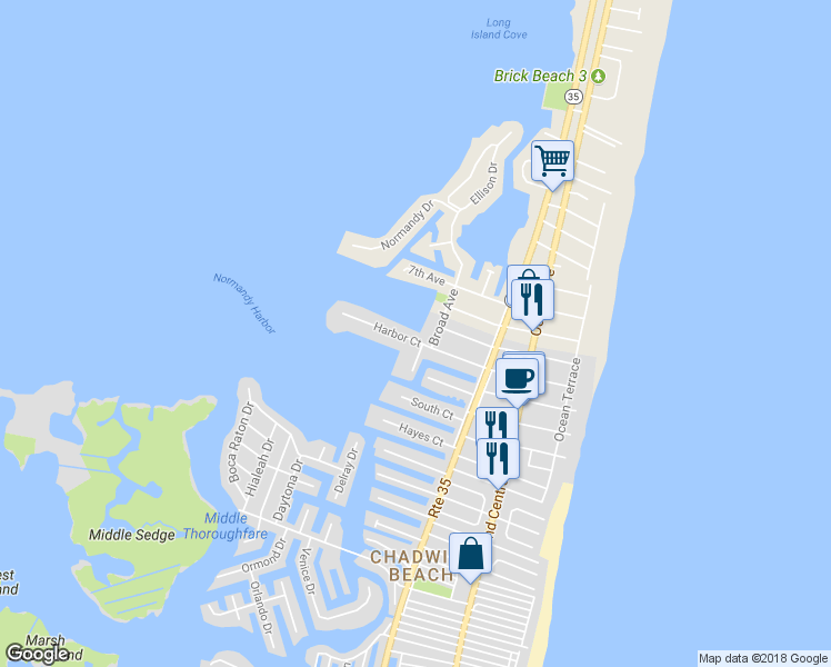 map of restaurants, bars, coffee shops, grocery stores, and more near 252 Harbor Court in Lavallette