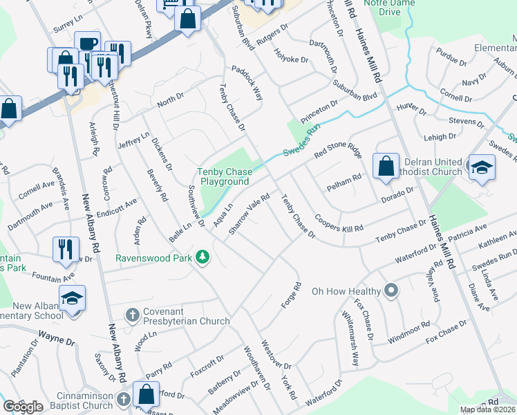 map of restaurants, bars, coffee shops, grocery stores, and more near 216 Sharrow Vale Rd in Delran