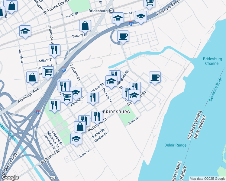 map of restaurants, bars, coffee shops, grocery stores, and more near 2648 Ash Street in Philadelphia