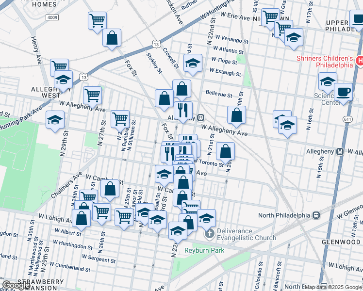 map of restaurants, bars, coffee shops, grocery stores, and more near 3101 North Hemberger Street in Philadelphia
