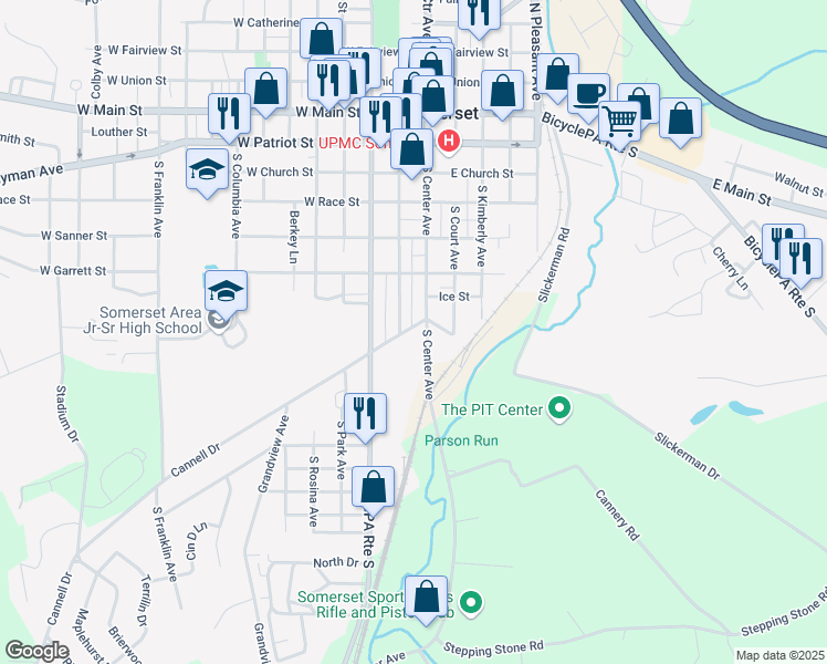 map of restaurants, bars, coffee shops, grocery stores, and more near 703 South Center Avenue in Somerset
