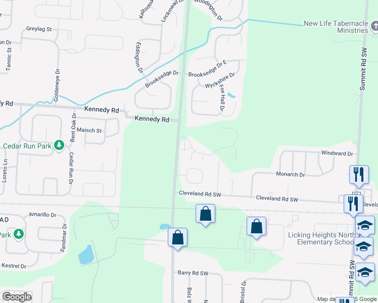 map of restaurants, bars, coffee shops, grocery stores, and more near 390 Golden Valley Drive in Pataskala