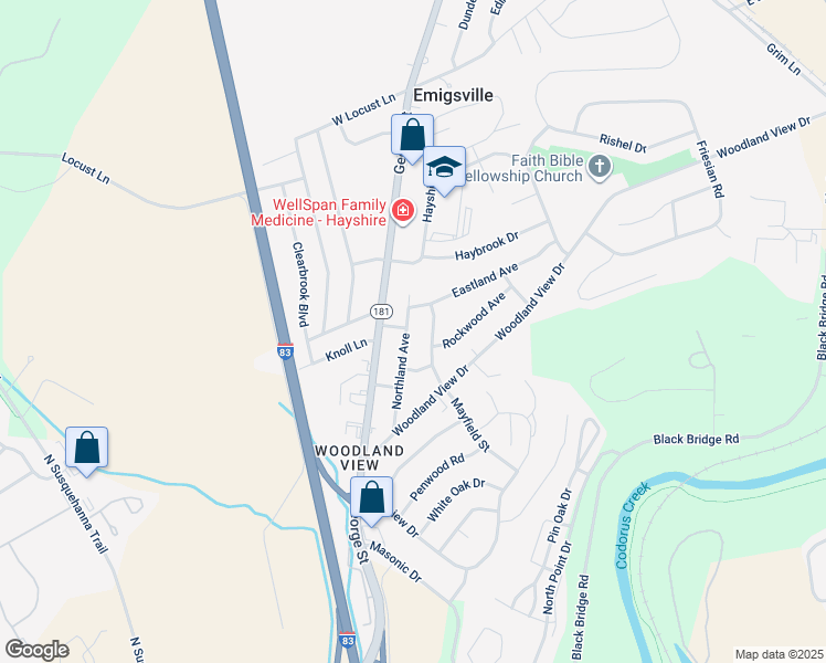 map of restaurants, bars, coffee shops, grocery stores, and more near 2547 Northland Avenue in York