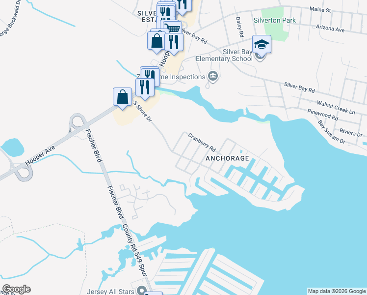 map of restaurants, bars, coffee shops, grocery stores, and more near 30 Cedar Brook Drive in Toms River