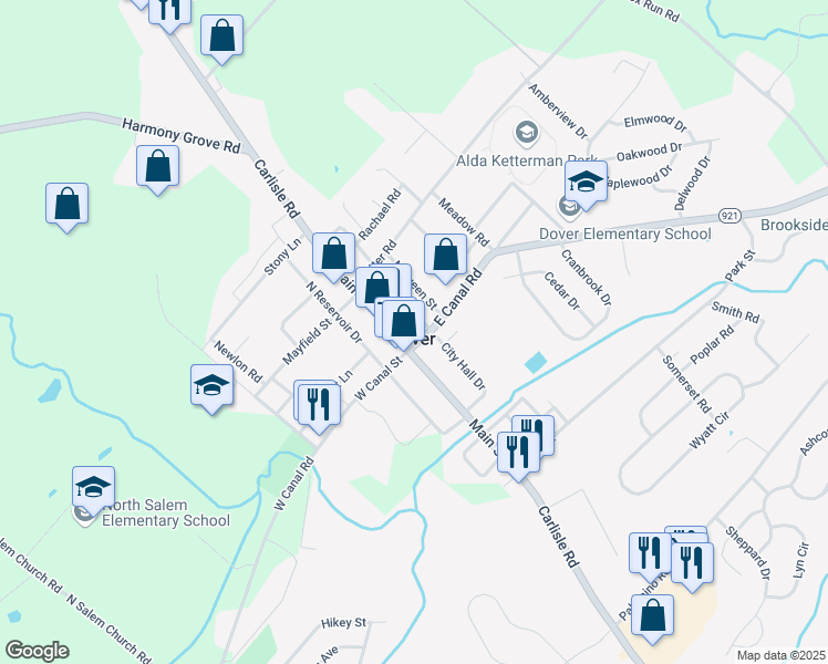 map of restaurants, bars, coffee shops, grocery stores, and more near in Dover