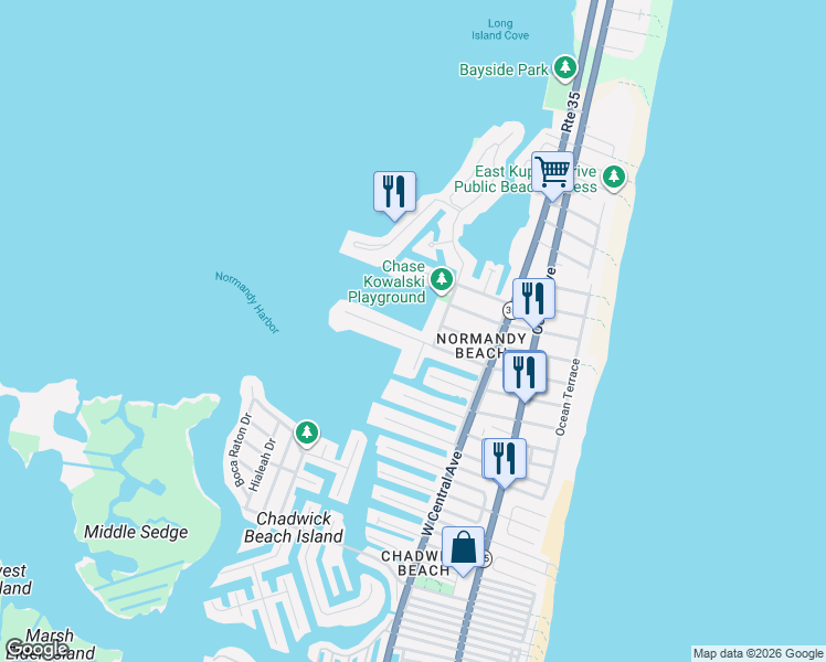map of restaurants, bars, coffee shops, grocery stores, and more near 252 Harbor Court in Lavallette