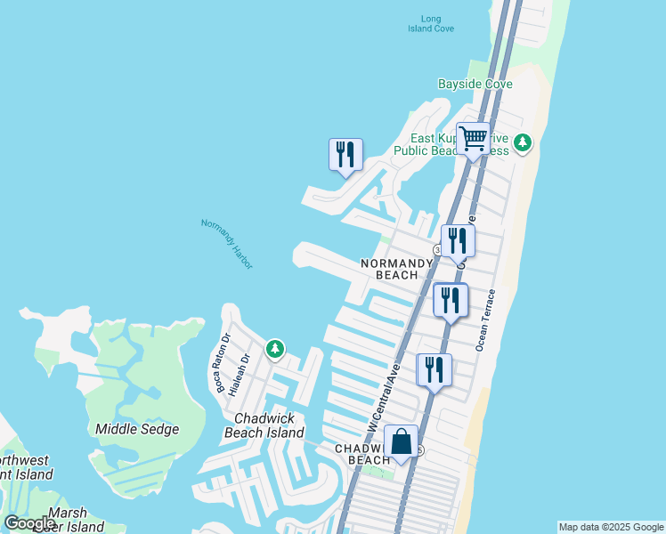 map of restaurants, bars, coffee shops, grocery stores, and more near 267 Harbor Court in Lavallette