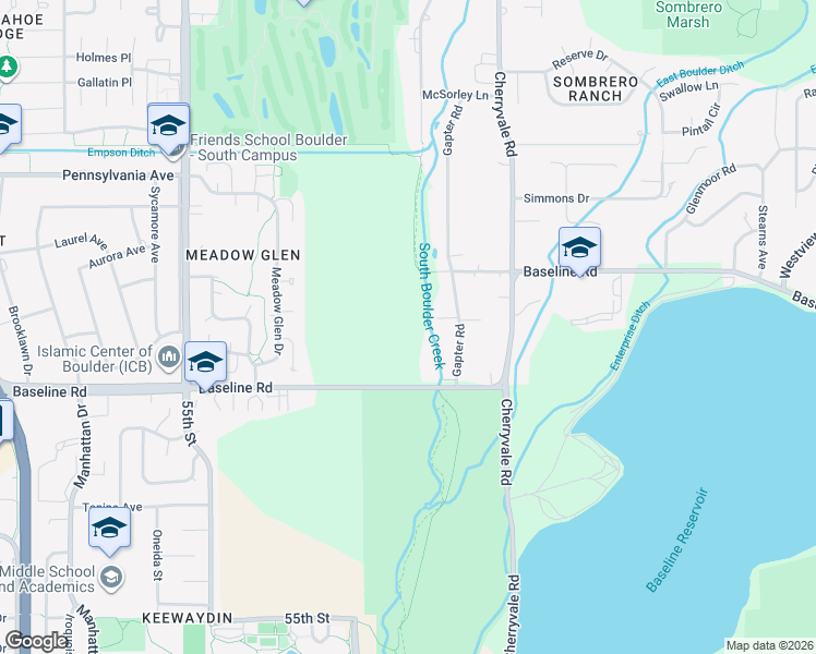 map of restaurants, bars, coffee shops, grocery stores, and more near 5893 West Baseline Road in Boulder