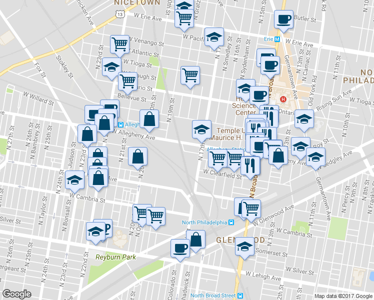 map of restaurants, bars, coffee shops, grocery stores, and more near 1743 West Lippincott Street in Philadelphia
