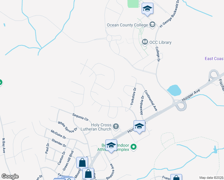 map of restaurants, bars, coffee shops, grocery stores, and more near 31 Buckingham Drive in Toms River
