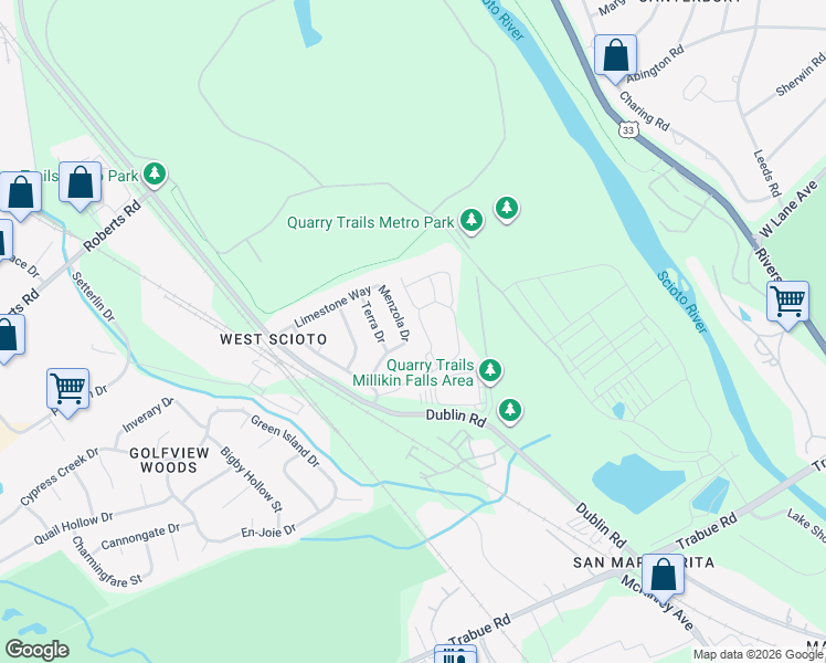 map of restaurants, bars, coffee shops, grocery stores, and more near 3114 Menzola Drive in Columbus