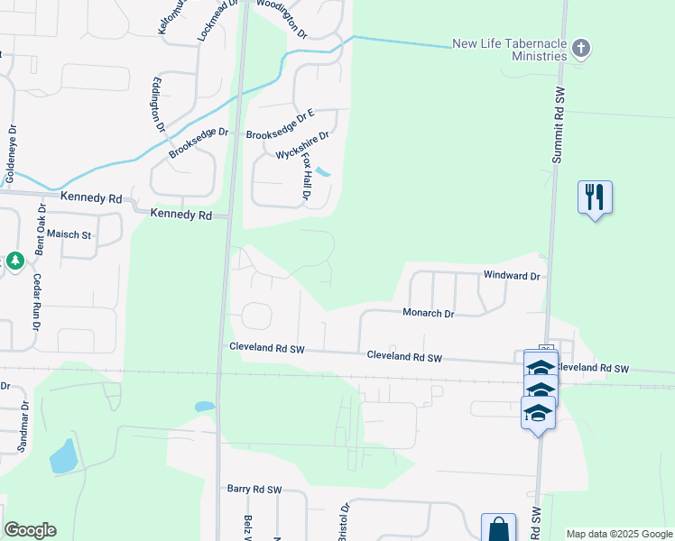 map of restaurants, bars, coffee shops, grocery stores, and more near 925 Sara Court in Pataskala