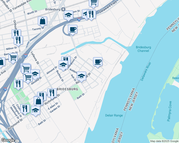 map of restaurants, bars, coffee shops, grocery stores, and more near 4807 Richmond Street in Philadelphia