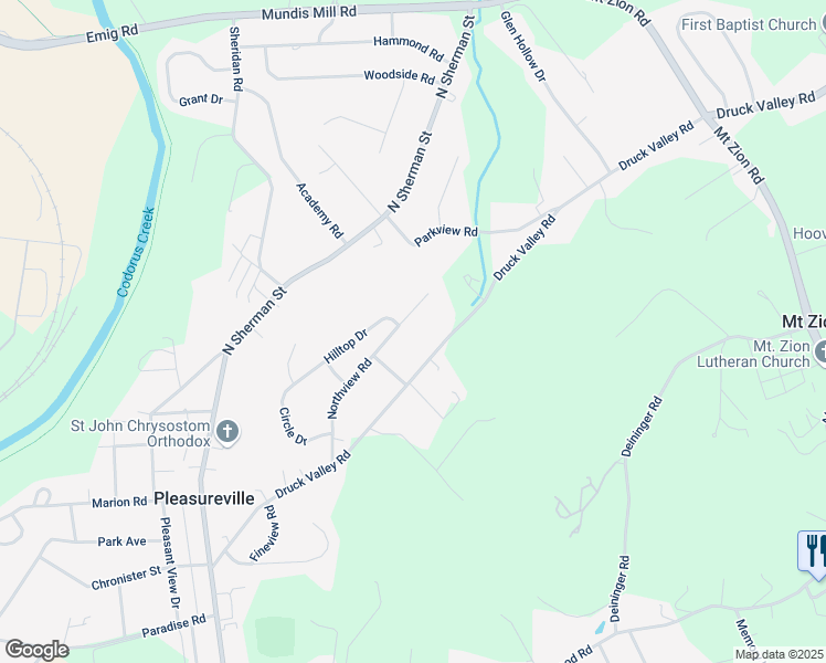 map of restaurants, bars, coffee shops, grocery stores, and more near 1800 Northview Road in York