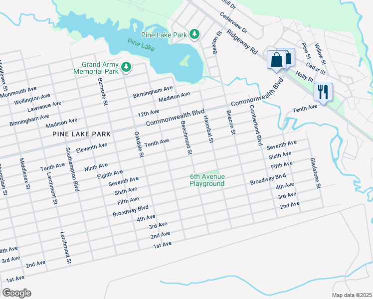 map of restaurants, bars, coffee shops, grocery stores, and more near 813 Beechmont Street in Toms River