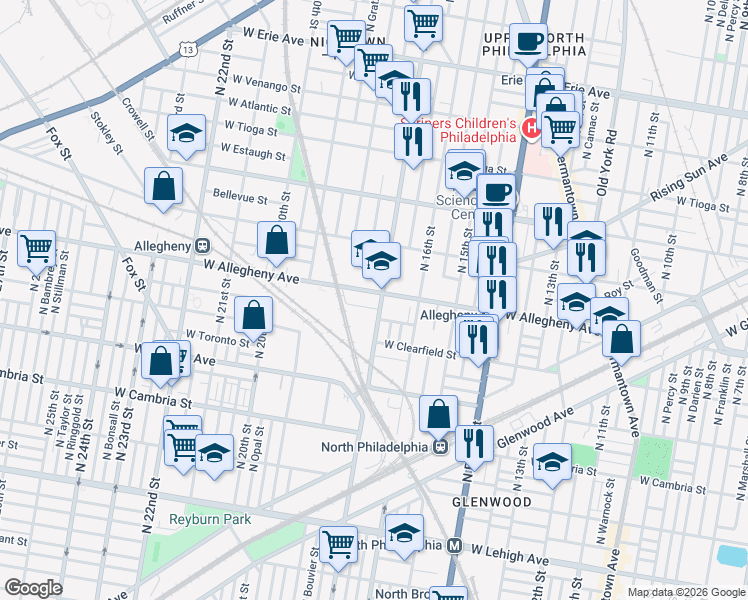map of restaurants, bars, coffee shops, grocery stores, and more near in Philadelphia
