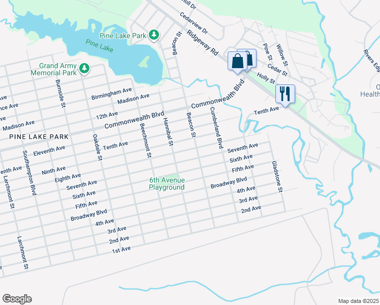 map of restaurants, bars, coffee shops, grocery stores, and more near 1828 8th Avenue in Toms River