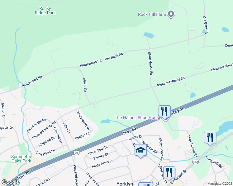 map of restaurants, bars, coffee shops, grocery stores, and more near 4285 Pleasant Valley Road in York