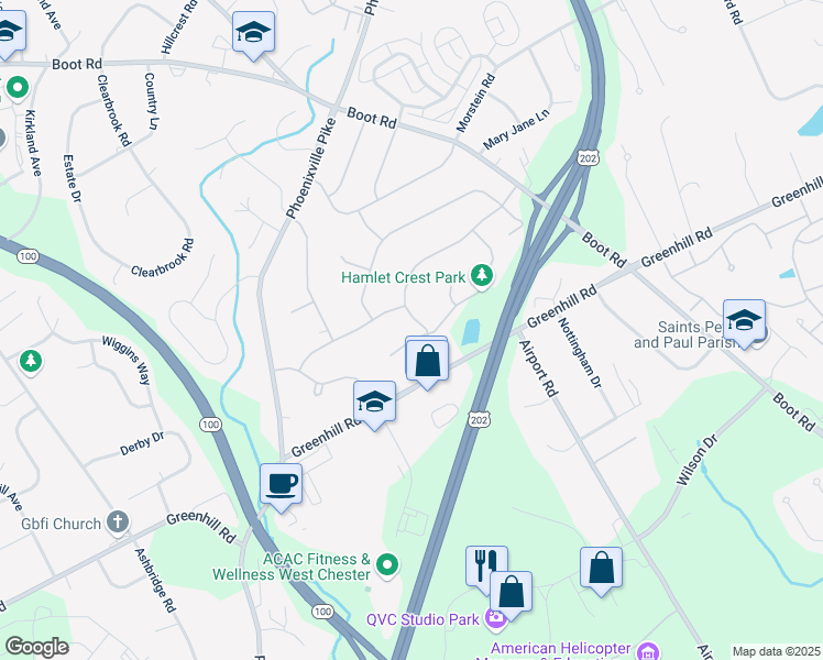map of restaurants, bars, coffee shops, grocery stores, and more near 1206 Trafalgar Lane in West Chester