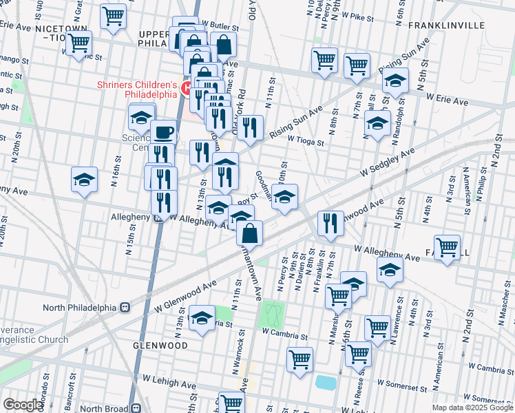 map of restaurants, bars, coffee shops, grocery stores, and more near 3255 North 11th Street in Philadelphia