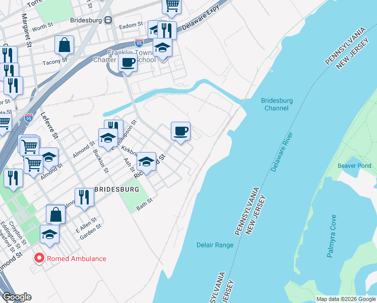 map of restaurants, bars, coffee shops, grocery stores, and more near 4912 Garden Street in Philadelphia