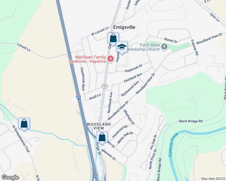 map of restaurants, bars, coffee shops, grocery stores, and more near 2601 Northland Avenue in York