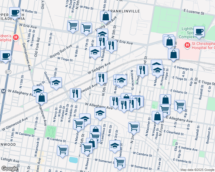 map of restaurants, bars, coffee shops, grocery stores, and more near 3334 North Orkney Street in Philadelphia