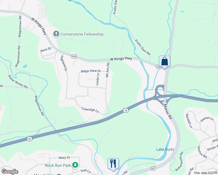 map of restaurants, bars, coffee shops, grocery stores, and more near 119 Mount Airy Road in Coatesville