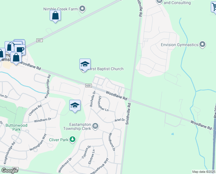 map of restaurants, bars, coffee shops, grocery stores, and more near 111 Star Drive in Mount Holly