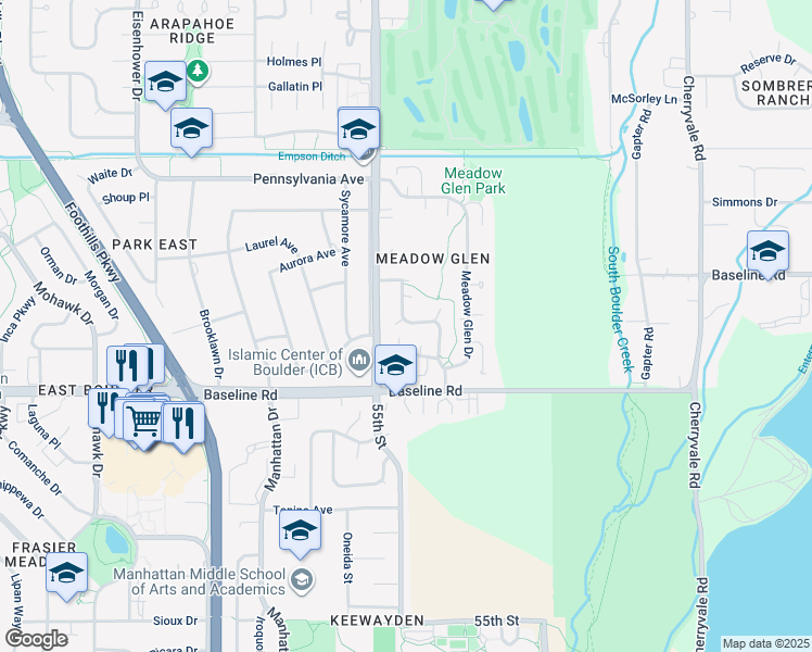 map of restaurants, bars, coffee shops, grocery stores, and more near 825 Racquet Lane in Boulder