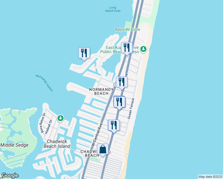 map of restaurants, bars, coffee shops, grocery stores, and more near 300 6th Avenue in Mantoloking