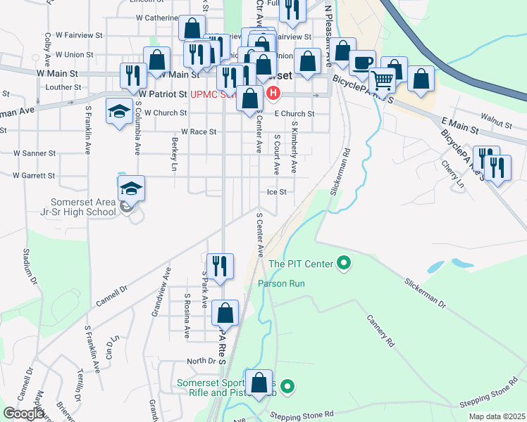 map of restaurants, bars, coffee shops, grocery stores, and more near 703 S Center Ave in Somerset