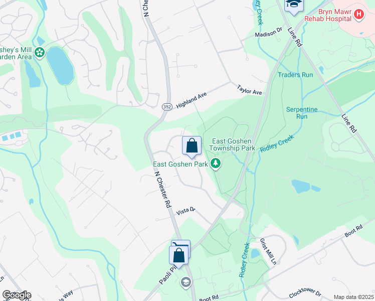 map of restaurants, bars, coffee shops, grocery stores, and more near 932 Linda Vista Drive in West Chester