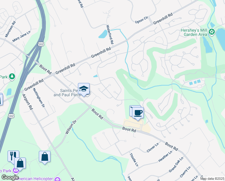 map of restaurants, bars, coffee shops, grocery stores, and more near 1546 Ulster Court in West Chester