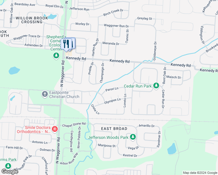 map of restaurants, bars, coffee shops, grocery stores, and more near 8292 Parori Lane in Blacklick