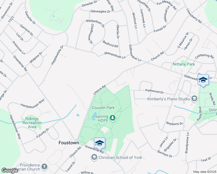 map of restaurants, bars, coffee shops, grocery stores, and more near 966 Church Road in York