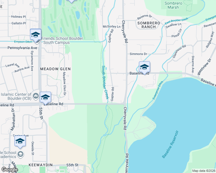 map of restaurants, bars, coffee shops, grocery stores, and more near 5893 Baseline Road in Boulder