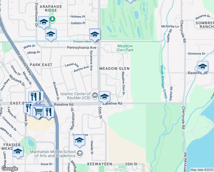 map of restaurants, bars, coffee shops, grocery stores, and more near 825 Racquet Lane in Boulder