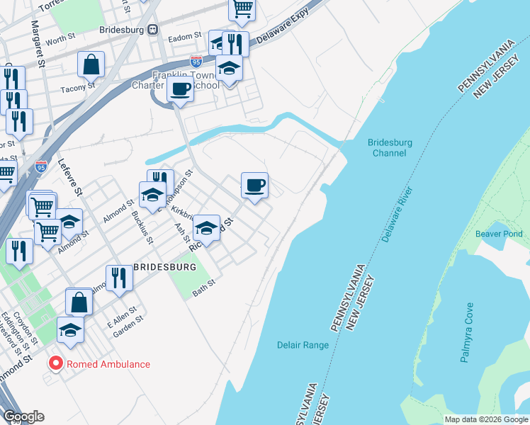 map of restaurants, bars, coffee shops, grocery stores, and more near 4912 Garden Street in Philadelphia