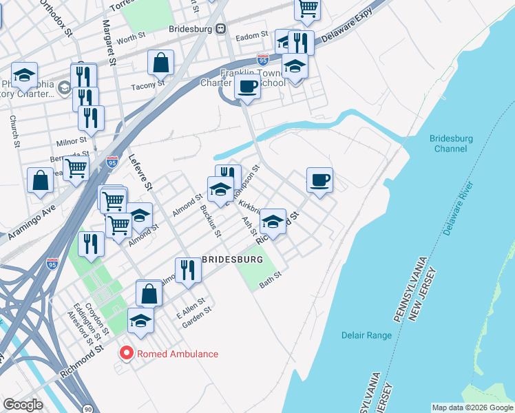 map of restaurants, bars, coffee shops, grocery stores, and more near in Philadelphia