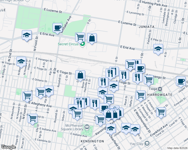 map of restaurants, bars, coffee shops, grocery stores, and more near in Philadelphia