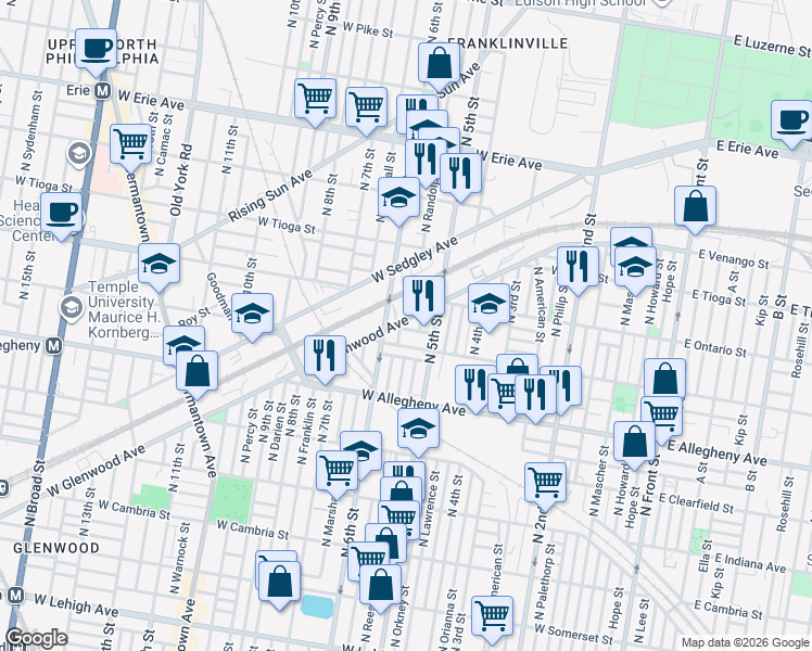 map of restaurants, bars, coffee shops, grocery stores, and more near in Philadelphia