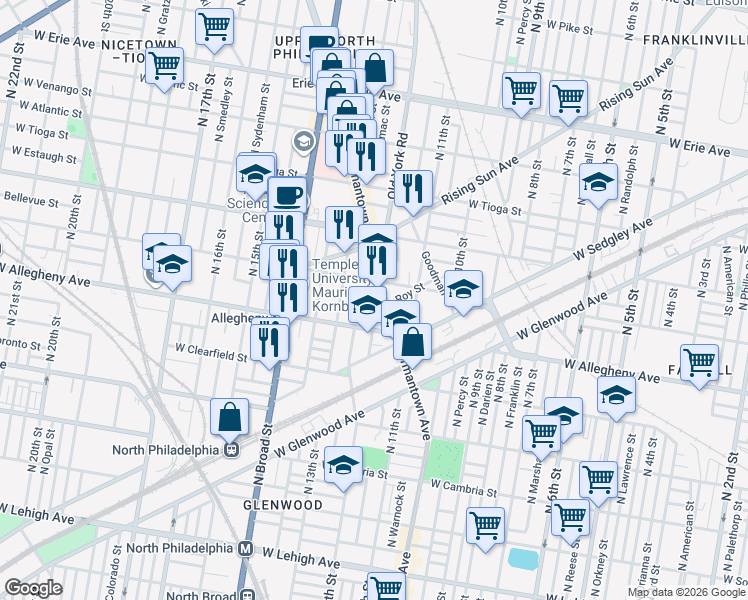 map of restaurants, bars, coffee shops, grocery stores, and more near 3237 Germantown Avenue in Philadelphia