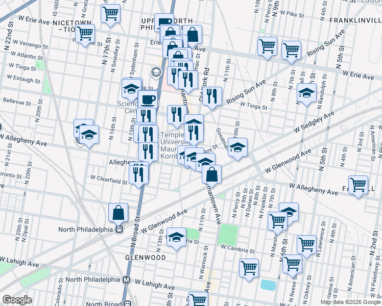 map of restaurants, bars, coffee shops, grocery stores, and more near 3237 Germantown Avenue in Philadelphia