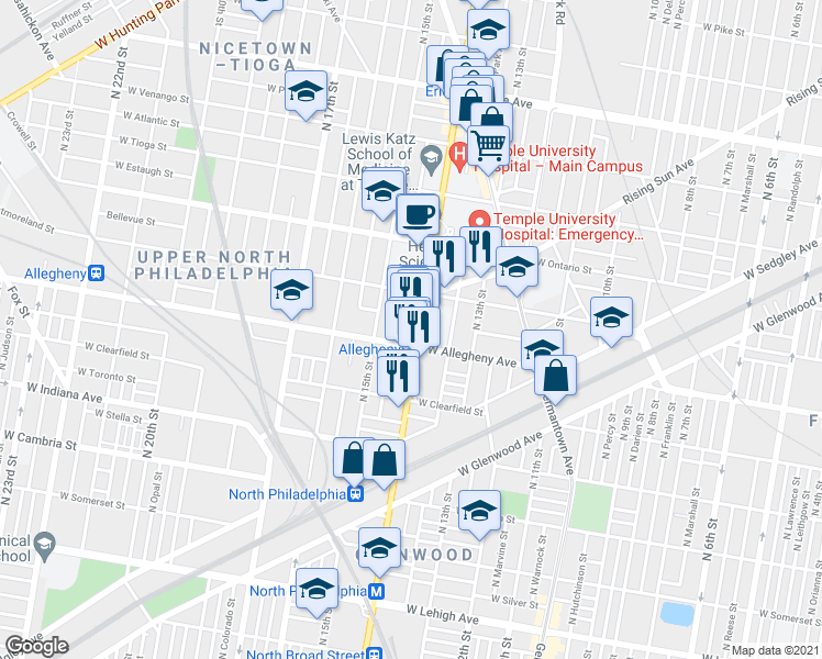 map of restaurants, bars, coffee shops, grocery stores, and more near in Philadelphia