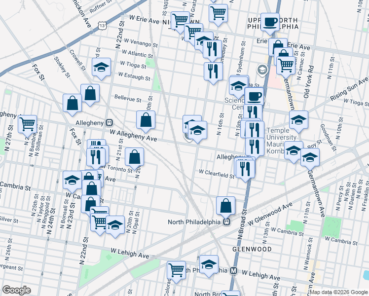 map of restaurants, bars, coffee shops, grocery stores, and more near 1743 West Lippincott Street in Philadelphia